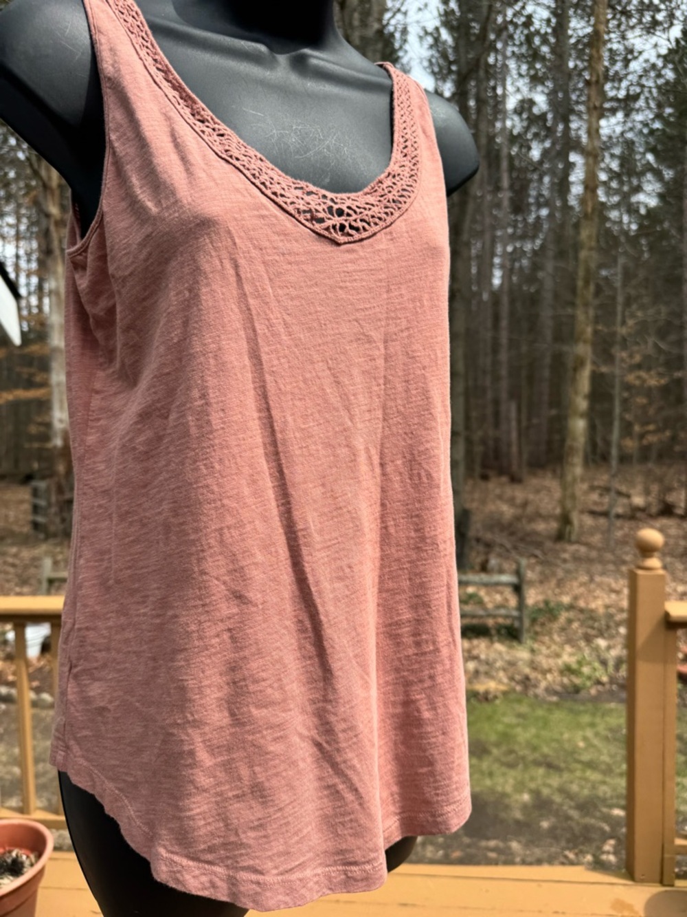 LOFT Dusty Rose Crochet-Trim Tank Top